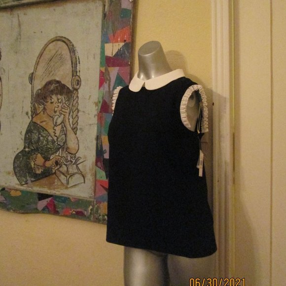 CeCe NWT Black Blouse Peter Pan Collar Ruffles M - Picture 4 of 7